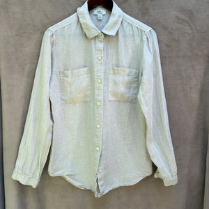 Lord + Taylor Woman’s Size Medium 100% Linen Button Down Shirt Beige